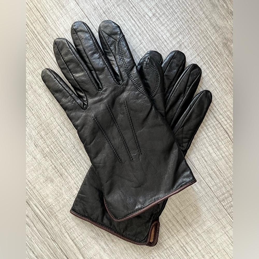 Black Leather Calfskin Gloves Women’s Size L